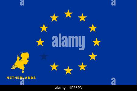 Referendum Niederlande Mitglied der Europäischen Union. EU-Flagge mit dem Land der Niederlande. Das Konzept der EU verlassen. Vektor-illustratio Stock Vektor