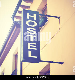 Hostel Schild. Retro-Stil vorgefiltert Bild Stockfoto