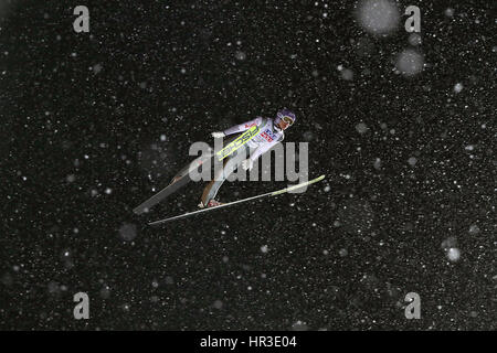 Lahti, Finnland. 26. Februar 2017. Deutscher Leichtathlet Andreas Wellinger in Aktion bei der nordischen Ski-Weltmeisterschaften in Lahti, Finnland, 26. Februar 2017. Foto: Karl-Josef Hildenbrand/Dpa/Alamy Live News Stockfoto