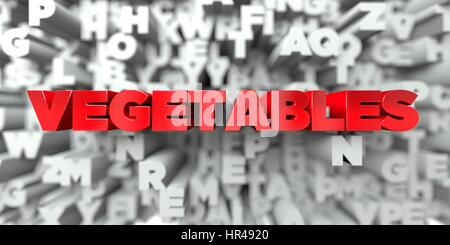 Gemüse - roter Text auf Typografie Hintergrund - 3D gerenderten Royalty free stock Bild. Dieses Bild kann für eine Website für online-Banner-Werbung oder Pr verwendet werden Stockfoto