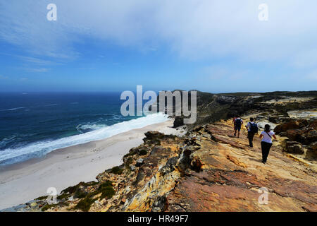 Wanderer, Wandern über Dias Strand in den Table Mountain National Park, in der Nähe von Kap der guten Hoffnung. Stockfoto