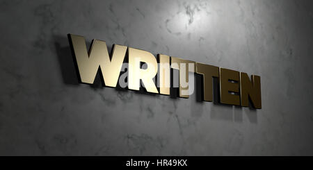 Geschrieben - Gold Zeichen auf glänzenden Marmor Wand - 3D gerenderten Lizenzgebühren freie stock Illustration montiert. Dieses Bild kann für eine Website online Banner verwendet werden Stockfoto