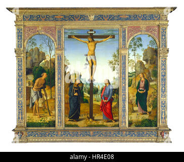 Perugino - die Kreuzigung mit der Jungfrau Maria, Heilige, John, Jerome und Mary Magdalene - Galitzin-Triptychon Stockfoto