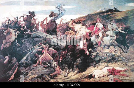 Arturo Michelenas „Pentesilea“ veranschaulicht die Amazonas-Königin Pentesilea in einer dramatischen Szene, die ihre Stärke und würde im Kontext der klassischen Mythologie darstellt. Stockfoto