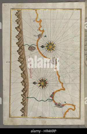 Piri Reis - Karte von der anatolischen Küste rund um Anamur - Walters W658327A - ganzseitige Stockfoto