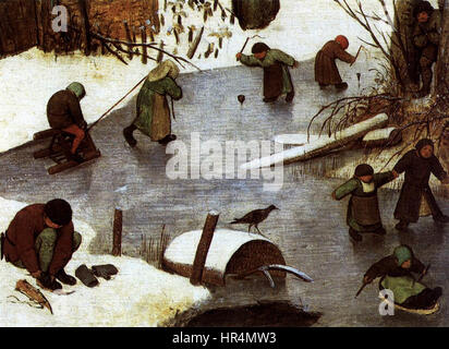 Dieses Detail aus Pieter Bruegel dem Älteren „die Volkszählung von Bethlehem“ zeigt seine Kunst, das tägliche Leben und die biblische Geschichte der Volkszählung zu beschreiben, die vom römischen Kaiser Augustus angeordnet wurde. Die Szene ist voller lebendiger Figuren und komplizierter Details. Stockfoto
