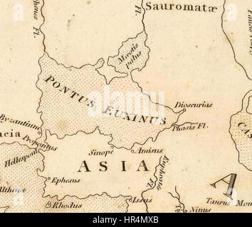 Die Karte „Karte der Welt nach Strabo“, die 1814 von Principal Playfair erstellt wurde, bietet eine historische Darstellung der bekannten Welt während der antiken griechischen Zeit, basierend auf der geographischen Arbeit von Strabo. Stockfoto