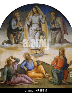 Pietro Perugino, ein italienischer Renaissance-Maler, schuf die Trasfigurazione für das Collegio del Cambio zwischen 1496 und 1500. Stockfoto