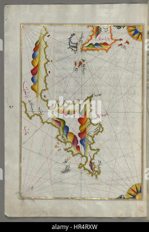 Piri Reis - Karte von Syme Insel nordwestlich von Rhodos - Walters W65899A - ganzseitige Stockfoto