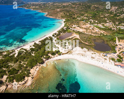 Luftaufnahme von Palombaggia Strand in Korsika in Frankreich Stockfoto