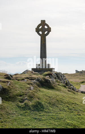 Keltenkreuz auf Llanddwyn Island in Anglesey, Nordwales Stockfoto