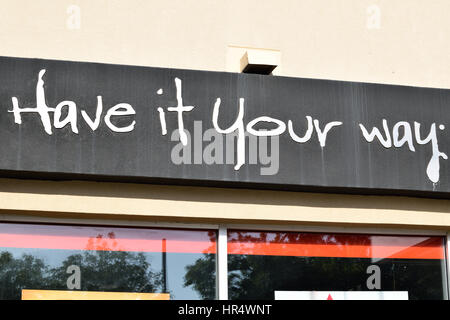 Habe es Your Way Logo auf Burger King Restaurant Zeichen Stockfoto