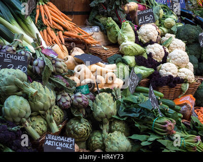 Gemüse für den Verkauf in Borough Market Stockfoto