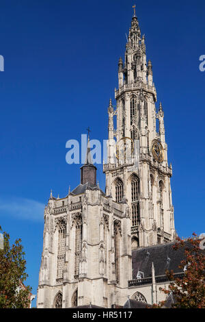 Türme der Kathedrale unserer lieben Frau in Antwerpen, Belgien. Stockfoto