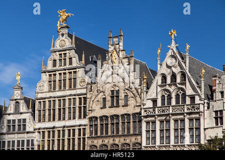 Guild Häuser am Grote Markt in Antwerpen, Belgien. Stockfoto