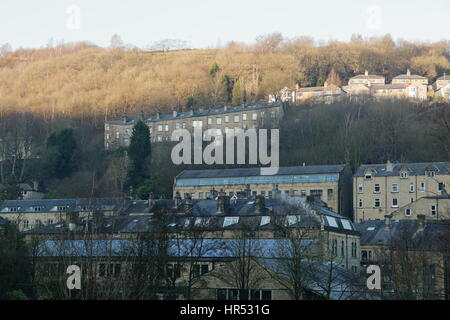 Häuser am Hang, Hebden Bridge, West Yorkshire, Großbritannien Stockfoto