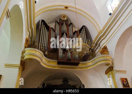 Orgel im Kirchenraum, Señora De La Encarnacion, Altstadt, Andalusien, Marbella, Spanien. Stockfoto