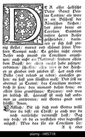 Erste Seite von Martin Luther, breiter Das Papsttum Zu Rom, gegen das Papsttum von Rom, Karikatur des Papstes, 1545 Stockfoto