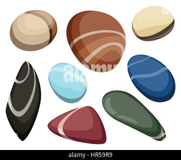 Vektor Illustration Rock Stein Cartoon setzen verschiedene Felsbrocken natürlichen See Spa Material Spiel Felsmalereien. Stock Vektor