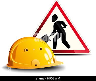 Arbeiten Schild und Helm Stock Vektor