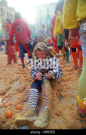 Ivrea Karneval, Momente aus der Schlacht von Organen Stockfoto