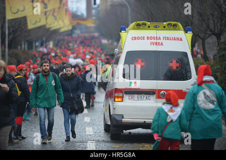 Ivrea Karneval, Momente aus der Schlacht von Organen Stockfoto