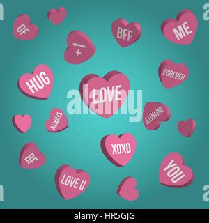 Herz-Bonbons mit Botschaft. Vektor-Illustration. Stock Vektor