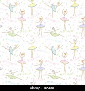 Nahtlose Muster mit tanzenden Ballerinas auf einem floralen Hintergrund. Vektor Stock Vektor