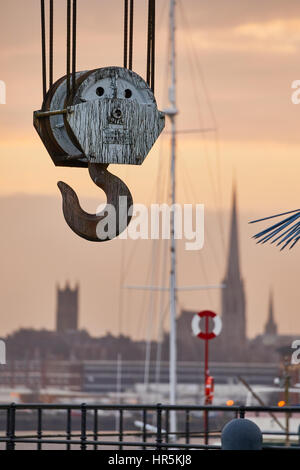 Morgen stumpf Partie leichten Booten Liegeplätze im Preston Marina Becken bei Edward Dock Ashton auf Ribble Flussufer Docklands, Lancashire, England, UK Stockfoto