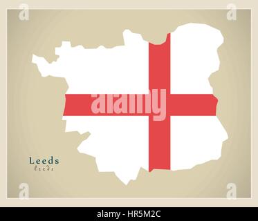 Moderne City Map - Leeds mit Flagge von England Abbildung Stock Vektor