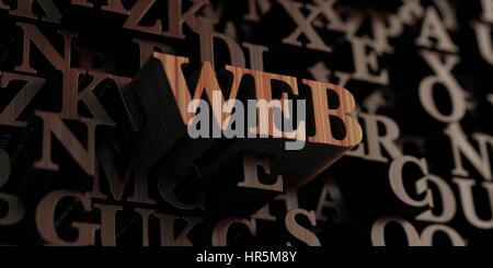 Web - hölzerne 3D gerendert Briefe/Nachricht.  Einsetzbar für ein Online-Banner oder eine gedruckte Postkarte. Stockfoto