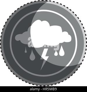 Aufkleber monochrome kreisförmigen Rahmen mit Silhouette Regen Sturm Wetter-icon Stock Vektor