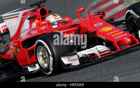 Ferrari Sebastian Vettel während Tag eines Tests vor der Formel1 Saison 2017 auf dem Circuit de Catalunya, Barcelona. Stockfoto
