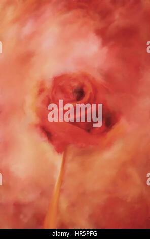 vertikale Aquarell rote Blume Kartendesign mit close-up rose, Pastell Farben Stockfoto