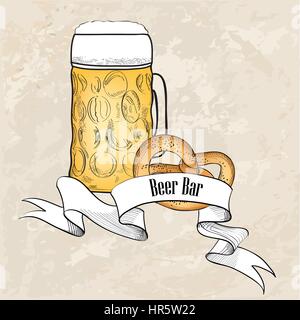 Bier ware Hintergrund im Retro-stil. bierkrug Fahne. Bier Glas doodle graviert Poster. Stock Vektor