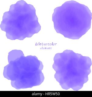 lila Aquarell Fleck. Reihe von lila Aquarell Kreisen. Stock Vektor