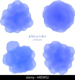 Blauen Aquarell Fleck. Reihe von blauen Aquarell Kreisen. Stock Vektor