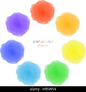 Regenbogen Aquarell Fleck. Reihe von Regenbogen Aquarell Kreisen. Stock Vektor