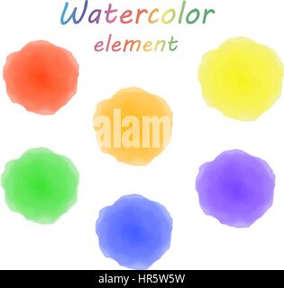 Regenbogen Aquarell Fleck. Reihe von Regenbogen Aquarell Kreisen. Stock Vektor