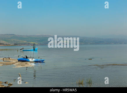 Angelboote/Fischerboote auf dem Meer von Galiläa in Israel Stockfoto