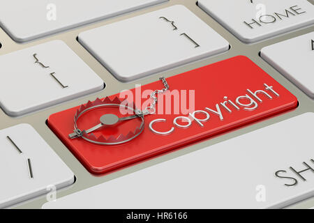 Copyright Konzept mit Falle, auf die Computer-Tastatur-3D-rendering Stockfoto