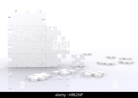Puzzle-Teile in 3d mit hohen Details und hoher Auflösung über weiß gemacht Stockfoto