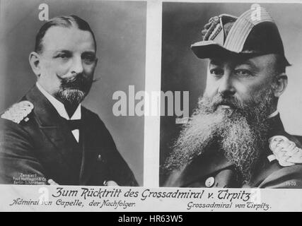 Ersten Weltkriegs deutsche fotografische Ansichtskarte Grand Admirals Tirpitz: Admiral von Capelle (links) und sein Nachfolger, Grand Admiral von Tirpitz (rechts), 1900. Von der New York Public Library. Stockfoto