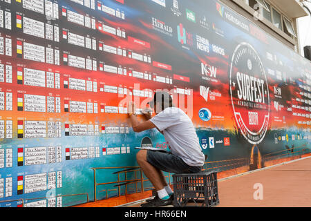 Surfest bei Merewether Beach in Newcastle eine internationale professionelle Surf Contest statt in Newcastle, new South Wales, Australien ist Stockfoto