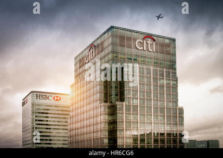Citi Bank und HSBC Bürogebäude in Canary Wharf, Docklands, London UK Stockfoto