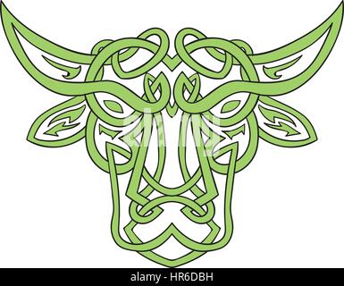 Illustration der stilisierten Stier der Stier in keltischer Knoten, genannt Icovellavna, Zopf Arbeit oder Flechtarbeit in ungebrochener Schnur Designset auf Isola gewebt gemacht Stock Vektor