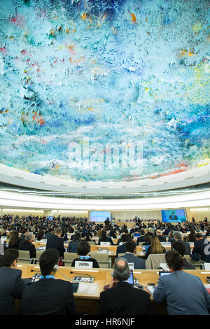 Genf, Schweiz. 27. Februar 2017. Teilnehmer besuchen die Eröffnung der 34. Human Rights Council (HRC) Tagung in Genf, Schweiz, 27. Februar 2017. Bildnachweis: Xu Jinquan/Xinhua/Alamy Live-Nachrichten Stockfoto