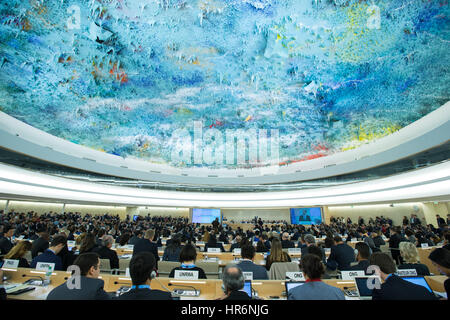 Genf, Schweiz. 27. Februar 2017. Teilnehmer besuchen die Eröffnung der 34. Human Rights Council (HRC) Tagung in Genf, Schweiz, 27. Februar 2017. Bildnachweis: Xu Jinquan/Xinhua/Alamy Live-Nachrichten Stockfoto