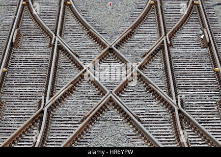 Halle, Deutschland. 22. Februar 2017. Der Titel des neuen Rangierbahnhofes sind noch in Halle, Deutschland, 22. Februar 2017 geschlossen. Nach einer Periode von Frost hat die Arbeit an den Gleisanlagen wieder aufgenommen. Von der Mitte 2018 wird eines der modernsten Zugsysteme in Europa hier gebaut werden. Auf den neuen Rangierbahnhof mit 36 Bahnen sind bis zu 2.400 Fracht Wagen jeden Tag für neue Züge montiert werden. Foto: Jan Woitas/Dpa-Zentralbild/ZB/Dpa/Alamy Live News Stockfoto