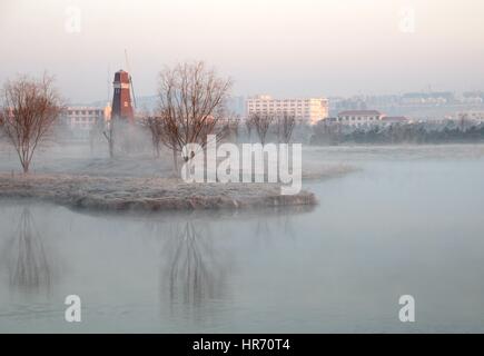 Rongchen, Rongchen, China. 27. Februar 2017. Nebel decken im Wetland Park in Rongcheng, Ost-China Shandong Provinz, 27. Februar 2017. Bildnachweis: SIPA Asien/ZUMA Draht/Alamy Live-Nachrichten Stockfoto